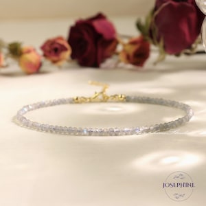 Labradoritarmband, minimalistiskt och elegant 2 mm pärlstensarmband för kvinnor, enkelt armband för helande meditation, skydd och balans.