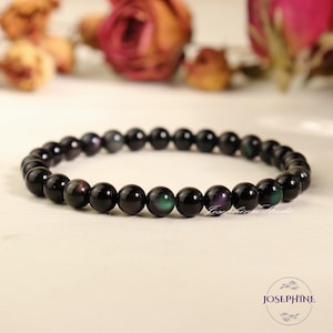 Rainbow Obsidian 5mm Beaded Stretch Bracelet, Gemstone Beads Jewelry, Crystal Bracelet for Women men, Healing Protection Luck Bracelet Gift