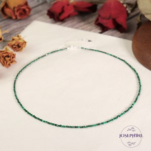 Natural Malachite Gemstone Beaded Minimalist Choker, Tiny Small Beads Women Necklace, Waterproof Crystal Choker, Healing Balance Necklace