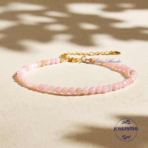 Bracelet délicat minimaliste opale rose naturelle, bracelet de perles de cristal naturel de 3 mm, bracelet délicat de guérison spirituelle pour femmes, cadeau de Noël