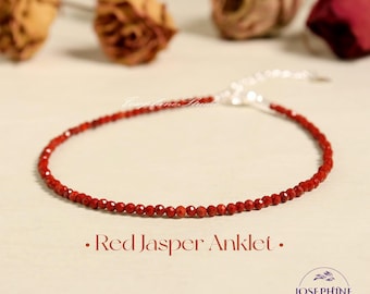 Red Jasper Anklet, 2mm Faceted High Quality Jasper Beads Anklet, Healing Protection Anklet, Minimalist Women Bracelet Anklet, Gift for her