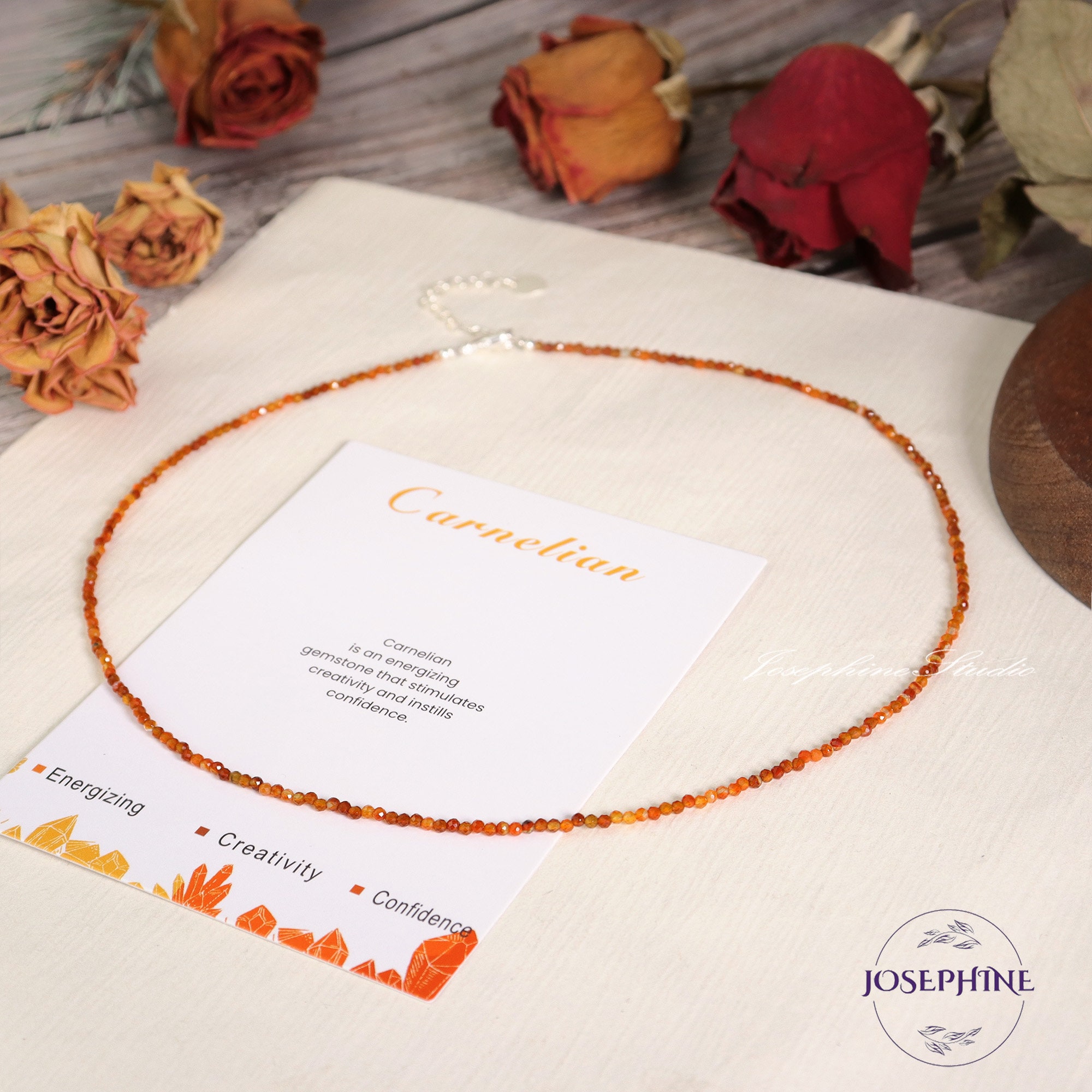 AAA+ Grade Natural Carnelian Beaded Minimalist Choker, Tiny 2mm Beads Dainty Gemstone Necklace, Waterproof Crystal Choker, Healing Choker