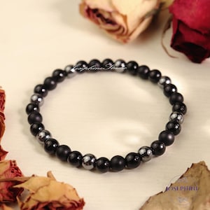 Triple Protection Bracelet, Black Onyx, Black Tourmaline, Black obsidian, Hematite Beaded Bracelet, Women Men Bracelet, Healing Jewelry Gift