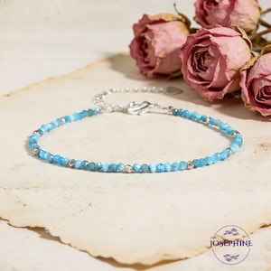 Dainty Larimar Tiny Beads Gemstone Bracelet, Healing Balance Inner peace  Bracelet, Minimalist Simple Delicate Bracelet for Women, Gifts