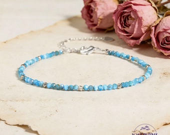 Dainty Larimar Tiny Beads Gemstone Bracelet, Healing Balance Inner peace  Bracelet, Minimalist Simple Delicate Bracelet for Women, Gifts