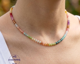 Collar de cuentas de piedras preciosas Rondelle, collar de cuentas de cristal surtidas con discos delicados de arcoíris, resistente al agua.