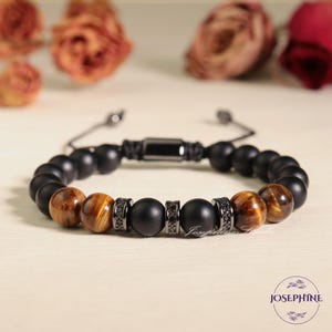 Black Onyx & Tiger Eye Natural Stone Adjustable Bracelet, Gift for Him, Best for Husband, Dad, Spiritual Healing Protection Powerful, Men&#39;s