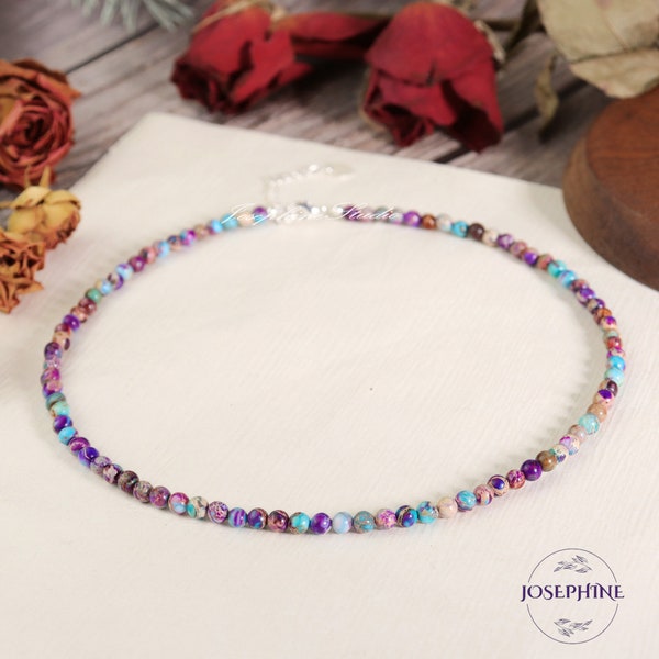 Gargantilla minimalista de jaspe sedimento marino Galaxy de 4 mm, collar de piedras preciosas naturales, gargantilla de cristal resistente al agua, collar curativo