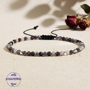 Black Tourmaline Rutilated Quartz Bracelet, 3mmTiny Crystal Beads Minimalist Dainty Bracelet, Healing Calming Jewelry, Gift for her him