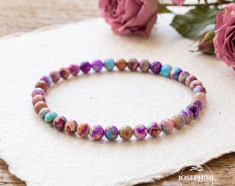 Gemstone Crystal Jewelry, Galaxy Sea Sediment Jasper Bracelet, 4mm Small Beads Dainty Stretch Bracelet, Healing Meditation Balance Bracelet