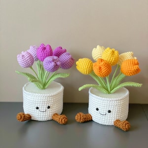 Virkad tulpankruka, handgjord virkad tulpanblomkruka, stickad växt till mamma, mormor, födelsedag, tack, bröllopsgåvor, födelsedag