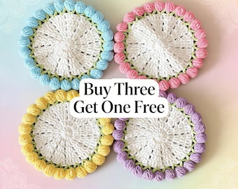 Handmade Crochet Tulip Coaster, Floral Cup Holder