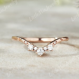 Art Deco Star Moissanite Wedding Band Solid Gold Moissanite Curved Wedding Ring Stacking Matching Custom Rings Anniversary Gift For Her