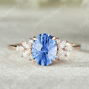 Oval Form Feuerwerk Cut Saphir Verlobungsring Roségold Moissanite Cluster Ehering Saphir Ringe für Frauen Personalisierte Geschenke