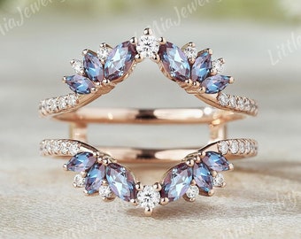 Unieke Marquise Alexandrite Ring Enhancer massief gouden dubbel gebogen moissaniet trouwring stapelen bijpassende verjaardag ring voor vrouwen