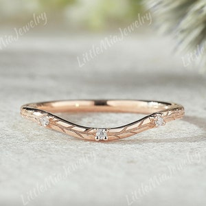 Anillo de boda único de moissanita curvado con forma de rama de hoja estilo art déco, anillo de boda de moissanita en oro rosa, regalo de aniversario para ella