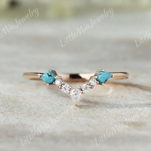Unique Turquoise Wedding Band Rose Gold Rose Gold Turquoise Wedding Ring December Birthstone Promise Rings For Women Anniversary Gift