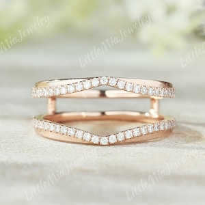 Vintage Half Eternity Moissanite Curved Wedding Band Rose Gold Moissanite Ring Enhancer Twisted Stacking Matching Promise Rings For Women