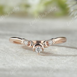Moon Design Moissanite Curved Wedding Band Solid Gold Moissanite Wedding Ring Stacking Matching Custom Rings For Women Personalized Jewelry