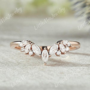 Unique Moissanite Curved Wedding Ring Rose Gold Moissanite Wedding Band Stacking Matching Custom Promise Rings Anniversary Gift For Her