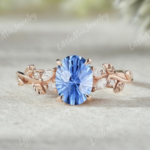 Nature Inspired Leaf Firework Cut Sapphire Engagement Ring Rose Gold Sapphire Wedding Ring Leaf Branch Wedding Rings For personalized gifts