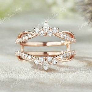 Unique Pear Shaped Moissanite Ring Enhancer Rose Gold Moissanite Double Curved Wedding Band Stacking Matching Promise Rings For Women