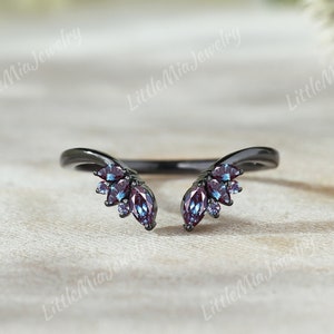 14K Black Gold Ring Alexandrite Wedding band Black Gold Purple Alexandrite Wedding Ring Gothic Ring Promise Ring Best Gifts For Women