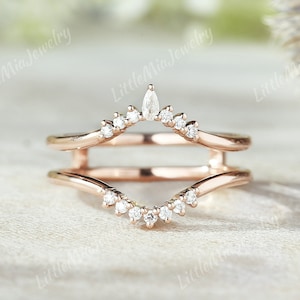 Unique Pear Shape Moissanite Double Curved Wedding Band Rose Gold Moissanite Ring Enhancer Bridal Stacking Matching Rings For Women Gift