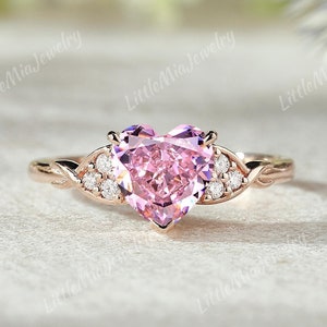 Heart Shaped Pink Sapphire Engagement Ring Twist Design Rose Gold Moissanite Cluster Wedding Ring Sapphire Anniversary Rings For Women