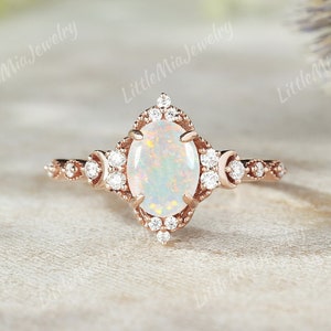 Einzigartiger Opal Mond Verlobungsring Rosegold Feueropal Ehering Moissanite Cluster Versprechen Brautringe Für Frauen Jahrestag Schmuck