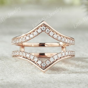 Vintage Moissanite Curved Wedding Band Rose Gold Moissanite Ring Enhancer And Wraps Stackable Custom Promise Anniversary Rings For Women