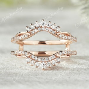 Moissanite Ring Enhancer Solid Gold Moissanite Double Curved Wedding Band Moissanite Stacking Matching Rings For Women Handmade Jewelry
