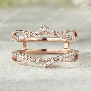 Art Deco Moissanite Curved Weeding Band Rose Gold Moissanite Ring Enhancer Stackable Rings for Women Ring Guard Wraps Anniversary Gift