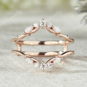 Nature Inspired Moissanite Double Curved Wedding Band Solid Gold Moissanite Ring Enhancer Stacking Promise Ring For Women  Handmake Jewelry