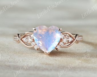 Unique Heart Shaped Moonstone Engagement Ring Rose Gold Moissanite Cluster Wedding Ring Promise Anniversary Rings For Personalized Gifts