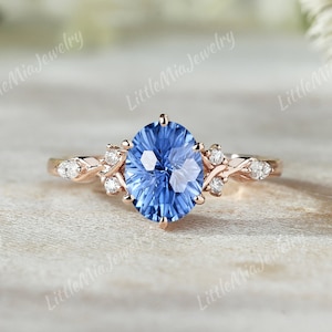 Feuerwerk geschnitten Saphir Verlobungsring Rose Gold Moissanite Cluster Hochzeit Ring handgemachte Versprechen Saphir Ringe für Frauen Geschenk für sie