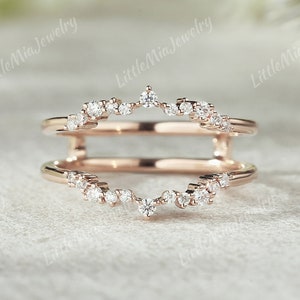 Unique Moissanite Ring Enhancer Double Curved Wedding Band Rose Gold Ring Enhancer And Wraps Handmake Promise Rings For Women Jewelry