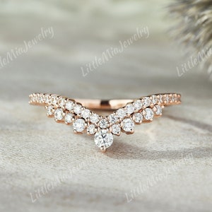 Fede nuziale curva Moissanite vintage Fede nuziale Moissanite in argento sterling unica Anello di promessa in oro rosa Regalo di anniversario per lei
