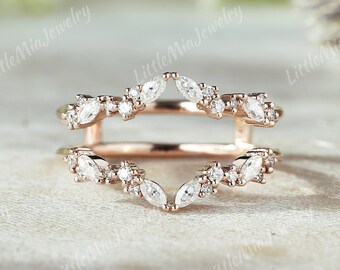 Unique Moissanite Enhancer Wedding Band Rose Gold Ring Jacket Moissanite Curved Wedding Ring Handmade Jewelry Personalized Rings For Women