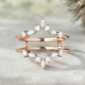 Einzigartige Moissanite doppelt gebogener Ehering Vintage Rose Gold Moissanite RingEnhancer Passender Ring Versprechen Ring Jubiläumsgeschenk für sie