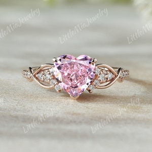 Unique Heart Shaped Pink Sapphire Engagement Ring Rose Gold Moissanite Cluster Wedding Ring Promise Anniversary Rings For Women Gift