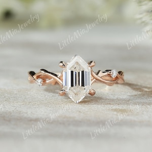 Unique Hexagon Cut Moissanite Engagement Ring Rose Gold Nature Inspired Moissanite Wedding Ring Anniversary Promise Wedding Rings For Women