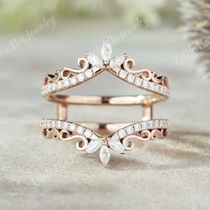 Vintage Marquise Moissanite Ring Enhancer Rose Gold Double Curved Wedding Band Stacking Matching Promise Rings For Women Anniversary Gift