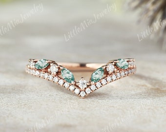 Unieke marquise gesneden mosagaat trouwring rose goud moissaniet gebogen trouwring stapelen bijpassende ringen voor vrouwen gepersonaliseerde sieraden