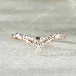Moissanite Curved Wedding Band Rose Gold Unique Natural Inspire Leaf Branch Moissanite Stacking Wedding Ring Stacking Matching Promise Ring