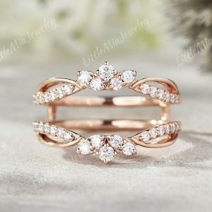 Moissanite Ring Enhancer Wedding Band Rose Gold Double Moissanite Curved Enhancer Wedding Band Floral Personalized Custom Rings For Women
