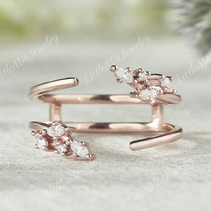 Unique Moissanite Enhancer And Wraps Rose Gold Moissanite Ring Curved Wedding Band Stackable Custom Promise Anniversary Rings For Women