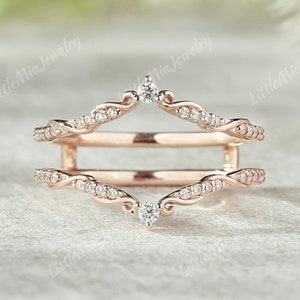 Unique Moissanite Double Curved Wedding Band Rose Gold Moissanite Ring Enhancer Moissanite Stacking Matching Custom Wedding Rings For Women