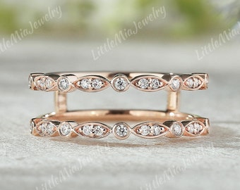 Anello in oro massiccio con moissanite, fede nuziale doppia dritta unica con moissanite, anello impilabile abbinato, regalo personalizzato per lei