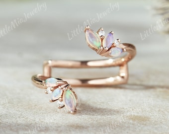 Unieke marquise natuurlijke opaal ringversterker massief goud, op de natuur geïnspireerde moissaniet ringversterker stapelen bijpassende aangepaste ringen voor vrouwen